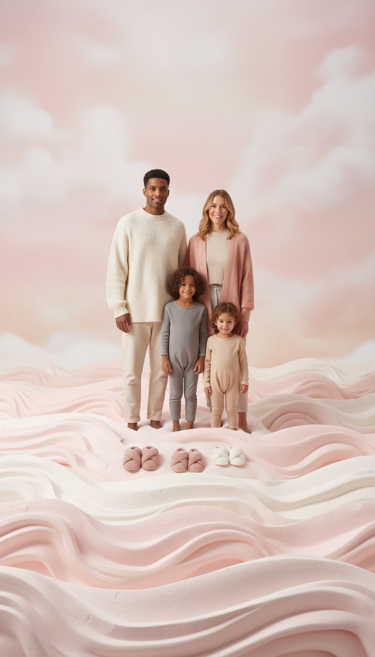Family set in blush cloud and whipped cream