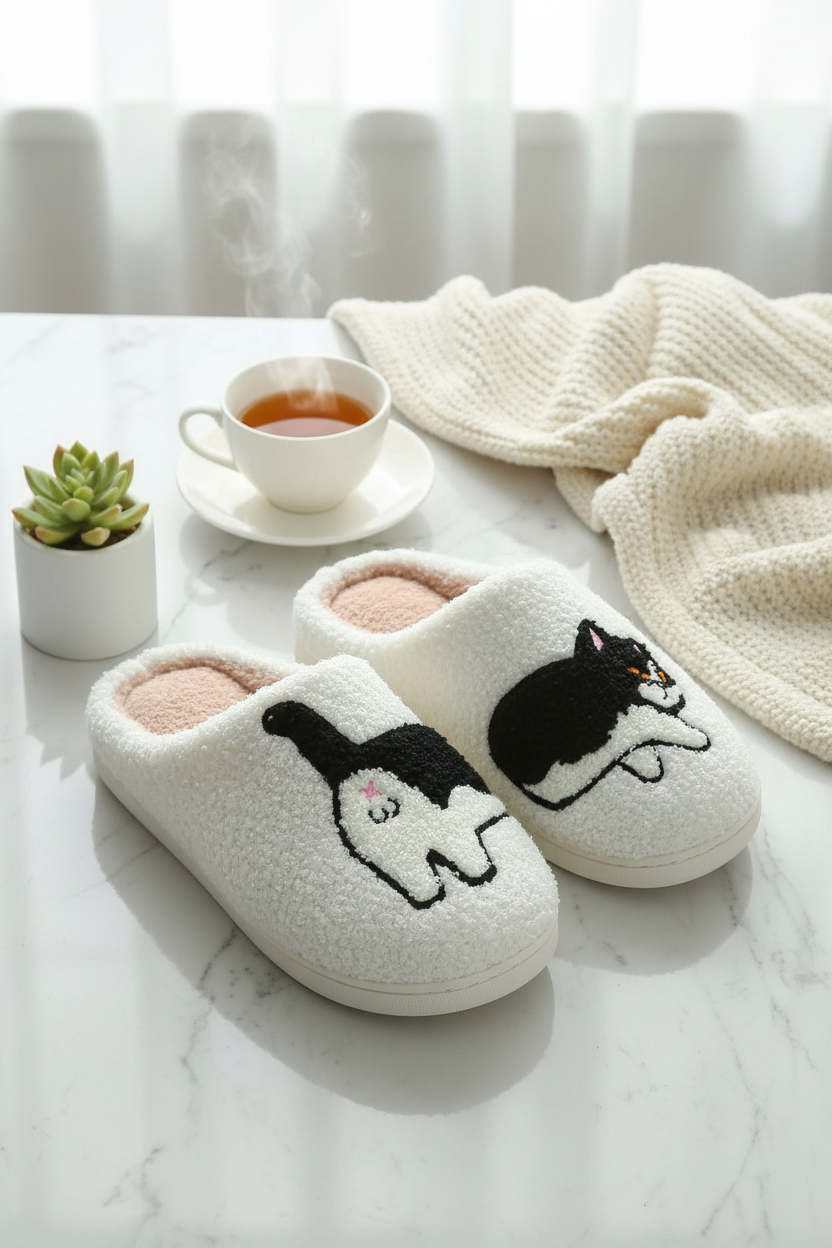 Chaussons Chat Cozy – Peluche Douce & Chaude